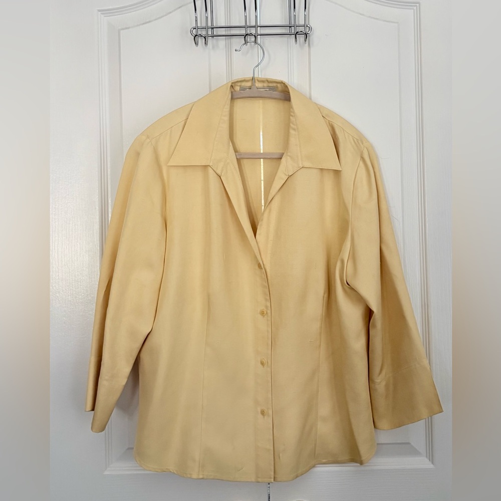 Blue Ice Women’s Blouse, silk, buttery yellow, size14